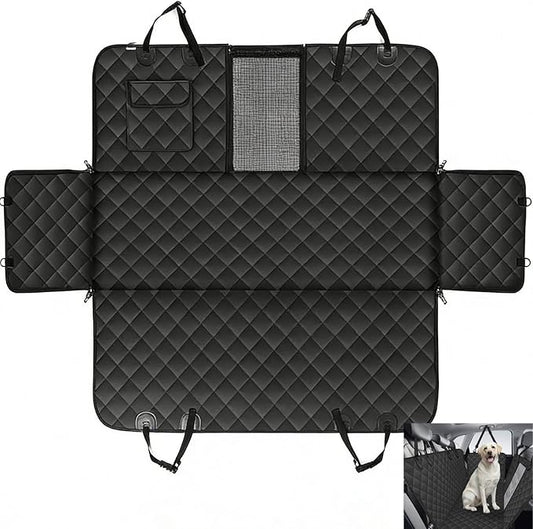 Large Heavy Duty Dog Car Back Seat Cover with Side Door Protectors Universal for Sedan/SUV/Trucks, 100% Waterproof 600D Oxford Fabric, Nonslip Seat Protector, Durable Scratchproof Materials, Black