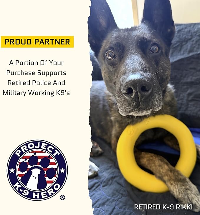 Giant XL Virtually Indestructible Dog Ring - Lifetime Replacement - Tough, Durable Chew Toy for Aggressive Chewers - Safe Non-Toxic Natural Rubber - Chew, Tug, Fetch - Large - 9"x2", 2.25lbs