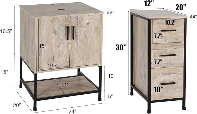 eclife 48" Bathroom Vanity Sink Combo Modern Metal Stand Cabinet W/Bottom Shelf & Storage Side Cabinets White Rectangle Vessel Sink & Water Save Faucet & Pop Up Drain, Oak (T03)