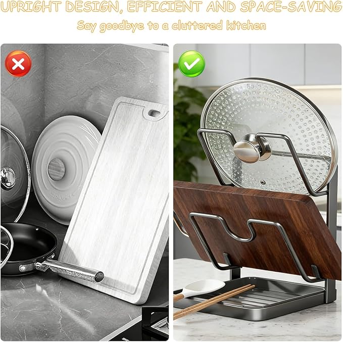 2Pack Pot Lid Storage Rack – A kitchen Countertop Storage Rack For Storing Cookware Lids, Featuring A Drip Tray, 304 Stainless Steel Multi-Functional Kitchen Storage Rack(Grey, Double-Layer)
