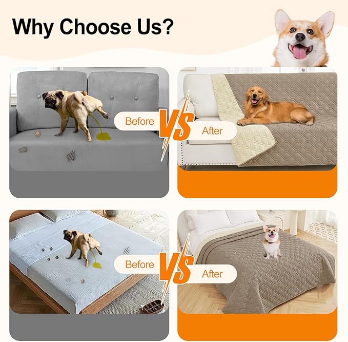 Smiry Waterproof Dog Blanket, 68x82 Inch Soft Pet Bed Cover Reversible, Washable Sofa Couch Furniture Protector for Small Medium Large Dog Puppy Cat, Geometric, Taupe/Beige
