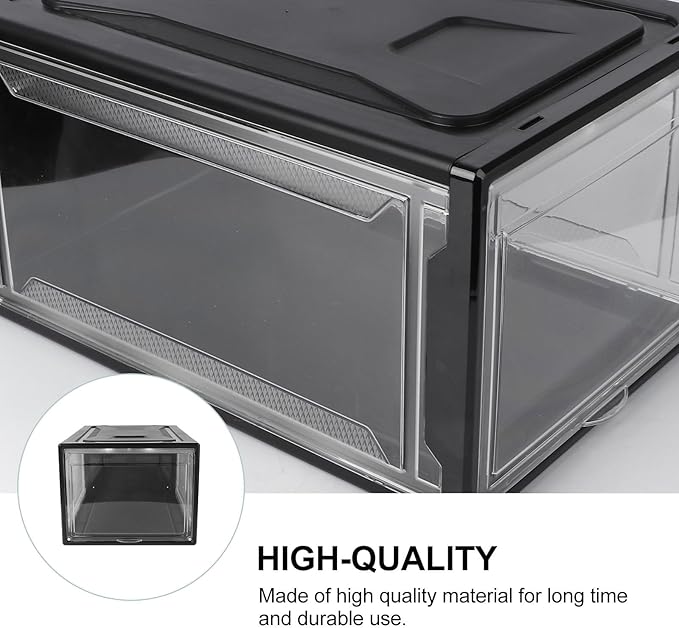 Sneaker Storage Box with Clamshell Lid, Large Black Shoe Organizer Container for Men and Women, Stackable Household Shoe Storage for Closet Display