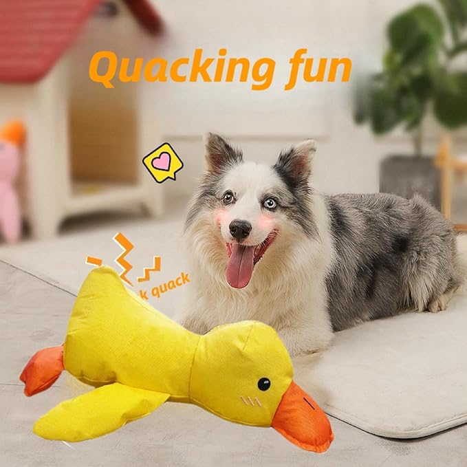 2025 Upgraded Mellow Dog Calming Duck Toy,Quack Yellow Stuffed Duck Dog Toy with Carrot,Interactive Chew Toy for Dogs Indoor Puppy (Oxfordcloth Yellow)