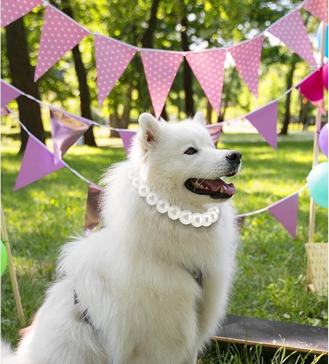 KUDES Chunky Pearl Dog Necklace (Beads 20mm),Elegant Classic Super Big Pearl Collar Necklace Accessories for Medium Large Dogs Occasions and Gatherings (White, 3XL(Neck Girth 20.5''-23''))