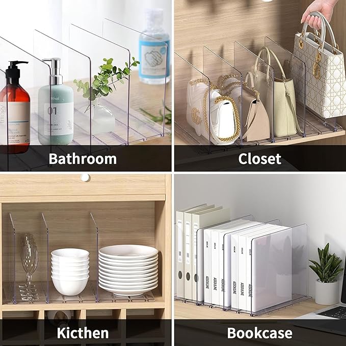 Purse Organizer for Closet, 5 Pack Adjustable Acrylic Shelf Dividers for Closet Organization, Closet Organizers and Storage, Purse Separator Handbag Storage Organizer, Purse Dividers for Closet