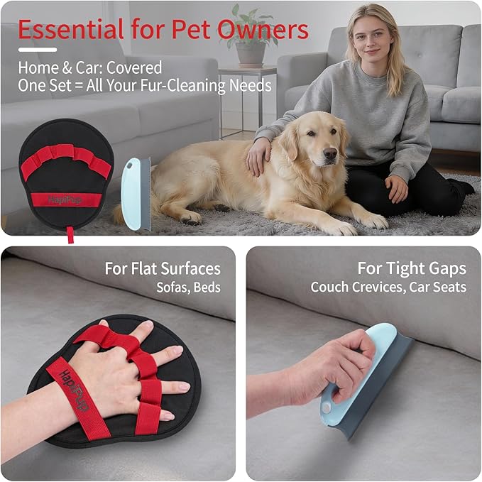 2 PCS Pet Hair Removal Glove, Magic Brush Electrostatic Mitt for Dogs & Cats, Reusable Grooming Gloves - Dog Hair Remover Tool with 5-Finger Design for Couch, Carpet, Clothing & Car Seat(Red)