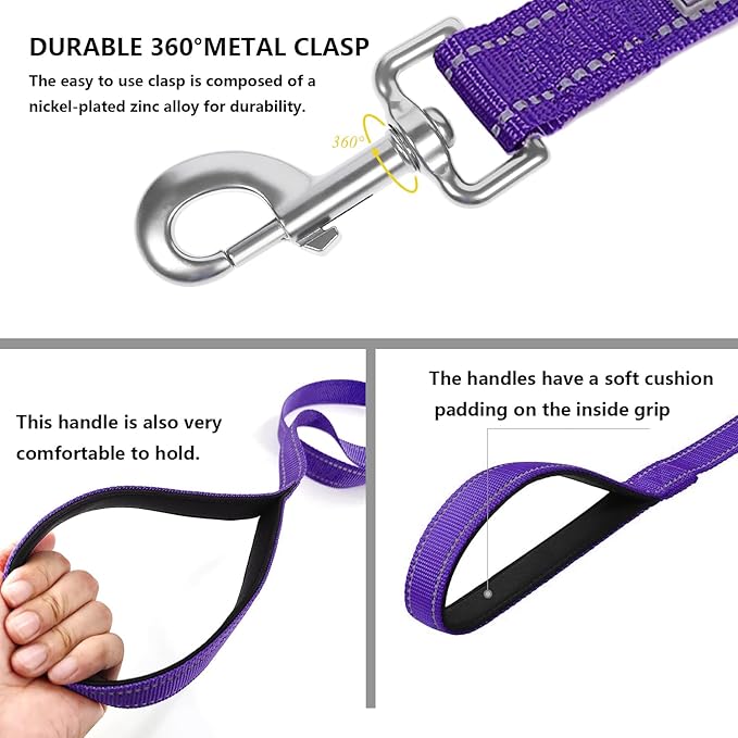 Dog Leash 6 FT Padded Handle Nylon Reflective Dogs Leashes for Medium Dogs Purple