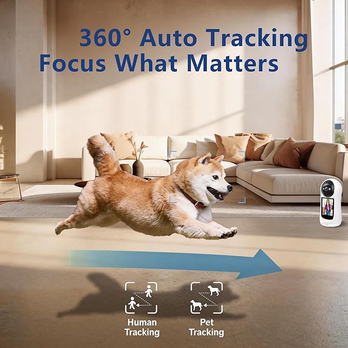 Pet Camera for Dogs Cats - 5MP 1080P Indoor Smart Camera with 360° Vision, Motion Tracking, 2-Way Audio, Human Detection & 32ft Night Vision for Baby and Pet Monitor