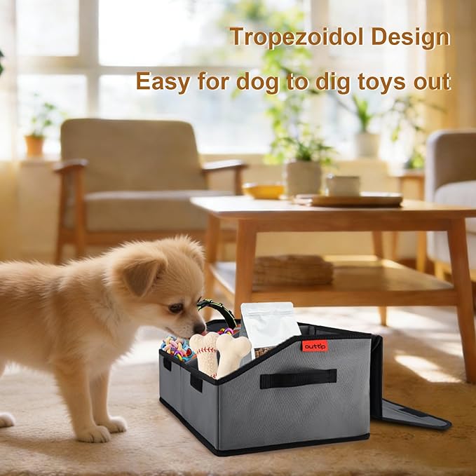 Sturdy Removable Divider Dog Toy Basket with Lid, 19" Collapsible Pet Storage and Handle，600D Cute Living Room Puppy Organizer for Pet Toys, Blankets and Accessories - Grey 2 Pack