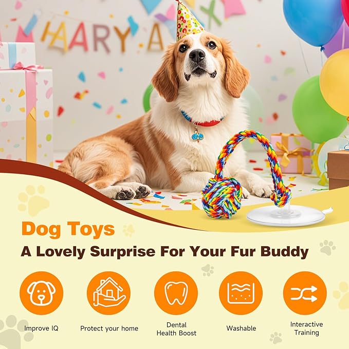 Interactive Dog Toys to Keep Them Busy, Tug of War, Dog Enrichment Toys for Aggressive Chewers, Puppy Teething Toys,Durable Rope & Chew Ball, Indoor Toys Small Medium Dogs，Rainbow