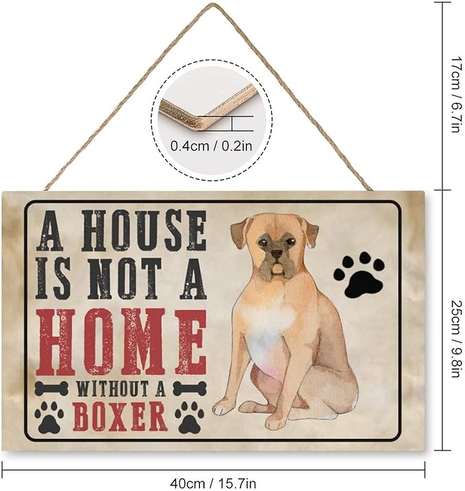 Farmhouse Dog Signs for Home Decor A House Is Not A Home Without A Boxer Vintage Wood Plaque with Dog Paw Print Funny Home Decor Dog Themed Wall Hanging Sign Dog Lover Gift Ideas 10"x16"