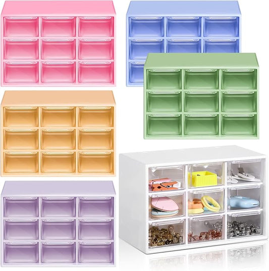 Amyhill 6 Pcs Mini Drawer Organizer Small Organizer with 9 Drawers Plastic Desktop Craft Storage Box for Office Home Room Jewelry Cosmetics Collection(Multicolored)