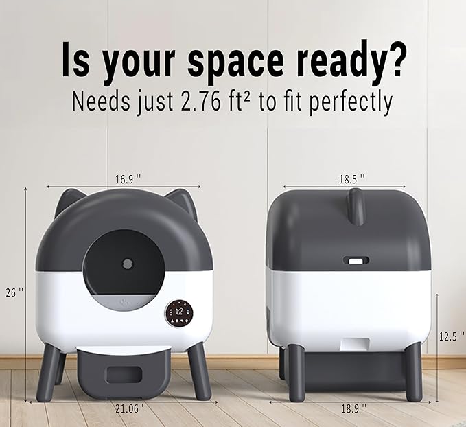 Automatic Self Cleaning Litter Box, MeowWhimsy Extra Large Automatic Cat Litter Box Self Cleaning Robot S7 for Cats, Smart Safety Sensors-App Control-Low Noise, Washable Tray,40 pcs Trash Bag