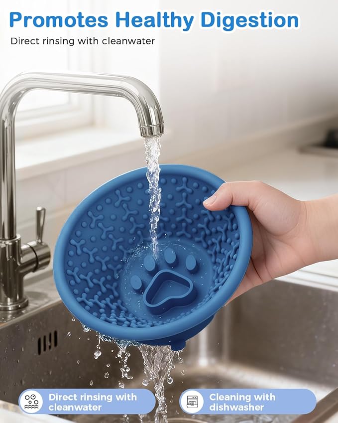Dog Slow Feeder Lick Bowl to Prevent Fast Eating, Steel Reinforced Rim, Non-Slip Suction Base, BPA-Free Silicone, Dishwasher & Freezer Safe, Helps Extend Mealtime & Keep Dogs Calm(Blue)