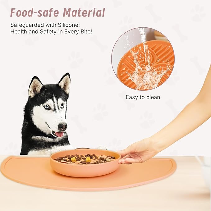 Slow Feeder Dogs Bowls with Mat, Silicone Dog Feeding Bowls with Suction Cup, Slow Eating Dog Food Bowl for Small to Medium Dogs, Non-Slip and Anti-Choking Design, Easy Clean (Terracotta)
