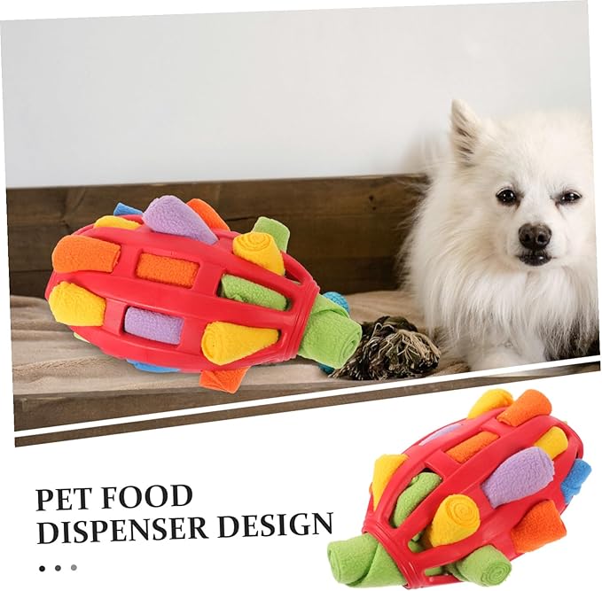 Interactive Snuffle Ball Dog for Treat Dispensing and Training Chew-Resistant Enrichment Puzzle for Mental Stimulation Red Rugby Shape Easy to Clean for Boredom Relief and Habit