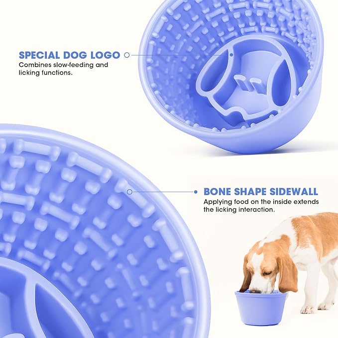 Slow Feeder Dog Bowl,Non-Slip Lick and Freeze Bowl for Dogs,Long Lasting Silicone Licking Mat for All Dog Sizes,Anti-Chocking and Reduce Anxiety(Blue)