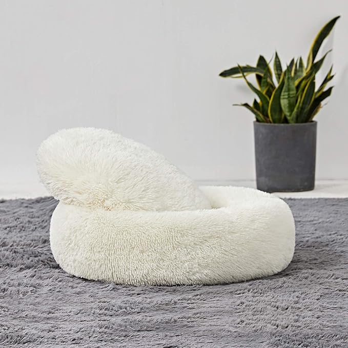 Washable Dog Round Bed - Medium Donut Dog Bed, Comfy Calming Cuddler