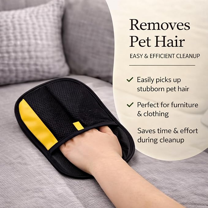 Pet Hair Remover Kit – 3 Piece Dog & Cat Hair Cleaning Set – Reusable Fur Removal Glove, Rubber Brush & Lint Roller – Removes Hair from Furniture, Couch, Carpet, Clothes & Car