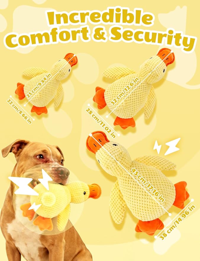The Mellow Dog Calming Duck Toy for Dogs, Yellow Duck Dog Toy, Durable Interactive Dog Toy with Quack Sound for Puppy Keep Busy, Indestructible Dogs Emotional Support Duck (1PC(12.6 * 11.02 in))