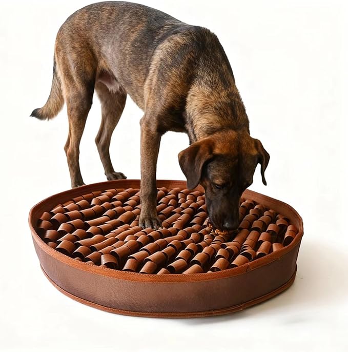Snuffle Mat for Dogs Large Breed - 20 Inch Round Dog Sniffing Mat with 3 Suction Cups & Non-Slip Base, Slow Feeder Puzzle Toy for Mental Stimulation, Anxiety Relief, Durable Machine Washable (Brown)