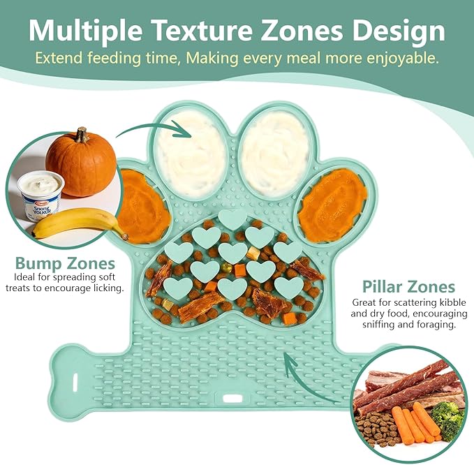 Licking Mat for Dogs & Cats, Slow Feeder Lick Pat, Anxiety Relief Dog Feeding Mat for Butter Yogurt Peanut, Green