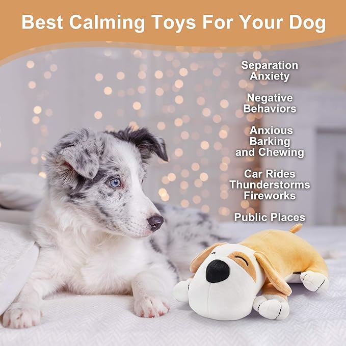 Dog Toy with Heartbeat Puppy Toy Dog Anxiety Toy to Separate Relief for Puppy Cuddle Soother Comfort Calming Create Training Sleep Aid Behavioral Aid Heartbeat Stuffed Animal, Yellow