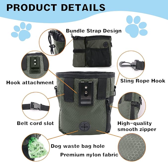 Dog Training Treat Pouch with Water Bottle Pouch – Includes Dual-purposeTraining Disc and Durable Chewable Bounce Ball,Features 3 Convenient Wearing Styles for Dog Walking,Outdoor and Training