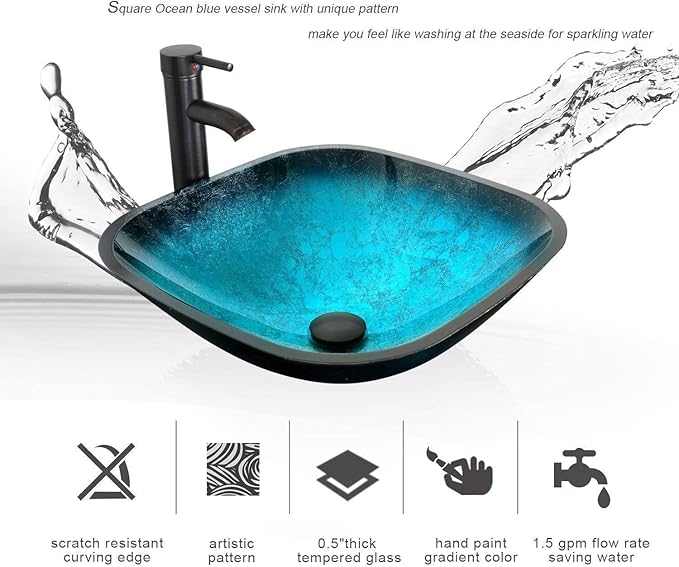 eclife 24" Bathroom Vanity Sink Combo Modern Metal Stand Cabinet W/Bottom Shelf Turquoise Square Vessel Sink & Water Save Faucet & Pop Up Drain, Rustic Brown (A10)