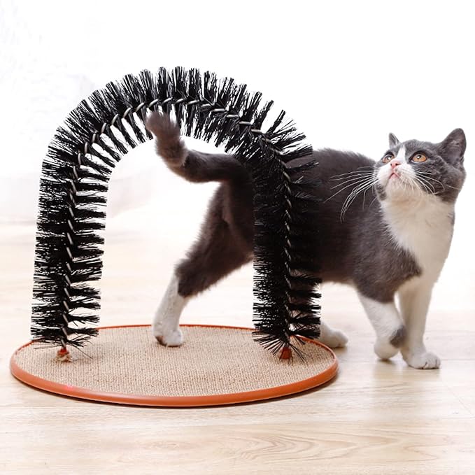 Cats Grooming Brush Arch Groomer Massager Controls Shedding Interactive Kitten Toy Rubbing Scratcher with Bristl Grooming Brushes and Scratchers for Large Cats