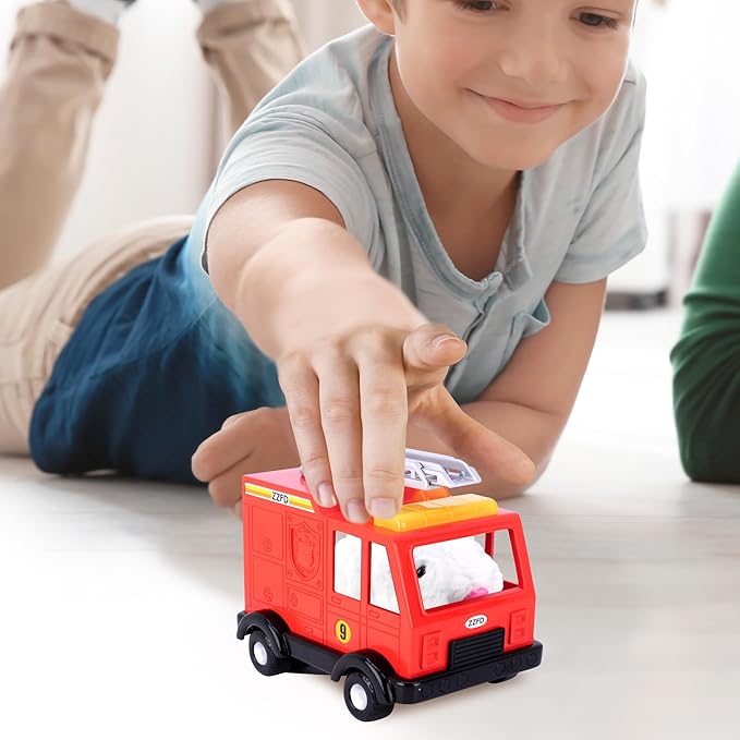 ZhuZhu City Fire Truck & Fire Station Toy with Electronic Hamster Chunk – Interactive Pet with 40+ Sounds & Sirens – Pets Without The Mess – Gift for Kids Ages 4+