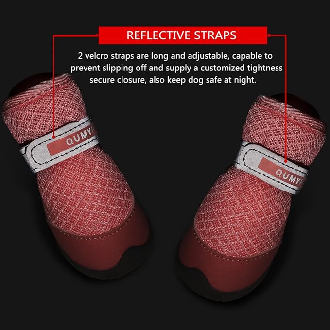 QUMY 4PCS Dog Shoes for Small Dogs, Hot Pavement Summer Puppy Dog Boots & Paw Protectors with Soft Anti-Slip Rubber Sole, Mesh Breathable Dog Booties for Hardfloors, Walking Running Pink Size 5
