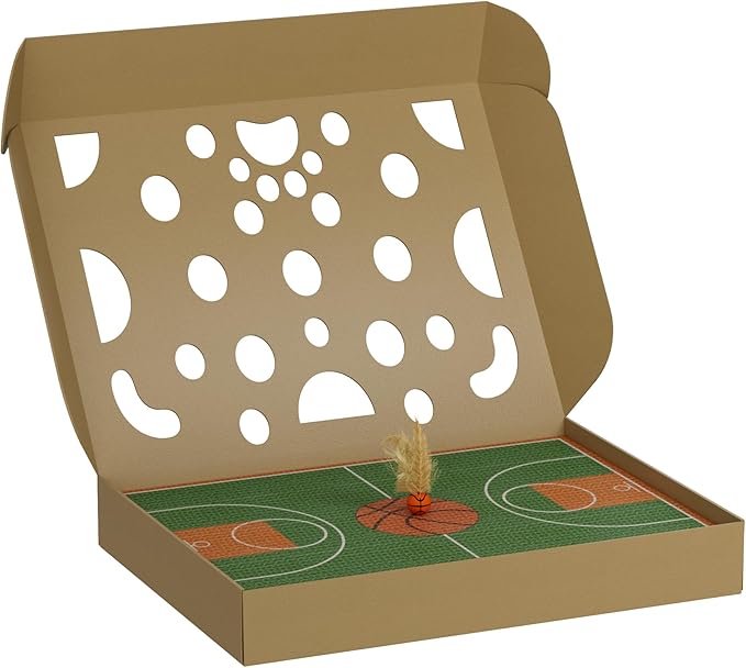 Cat Scratching Board - Basketball Sports Field Design with Elastic Ball, Hide-and-Seek Holes, and Interactive Play Box for Indoor Cats