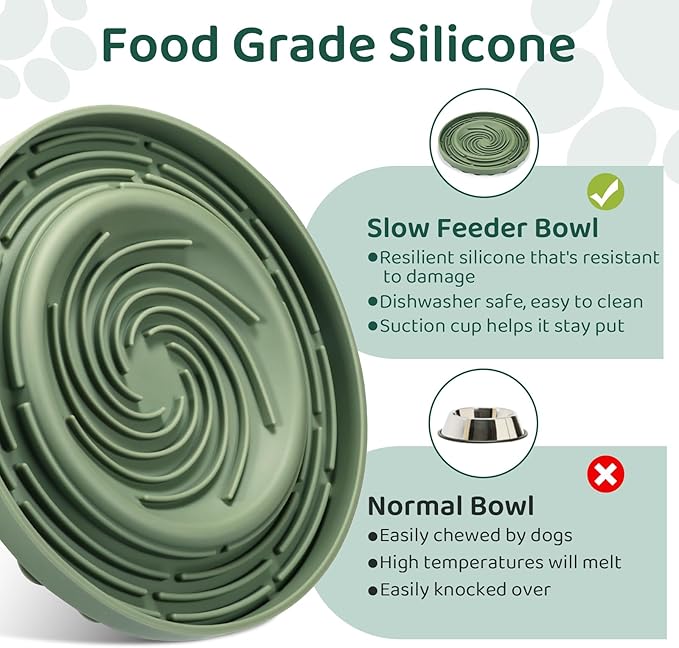 Silicone Dog Feeding Bowl with Suction Cup, Dog Puzzle Feeding Bowls for Heathy Eating - Non Slip Design (Green)