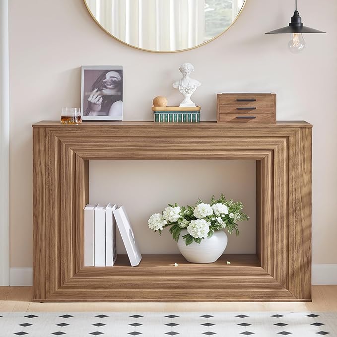 HOOBRO Farmhouse Console Table, 43.3 Inches Entryway Table, Sofa Table, Behind Couch Table with Side Storage Shelving, Hallway Accent Table for Entrance, Living Room, Bedroom, Foyer, Walnut WL87XG01
