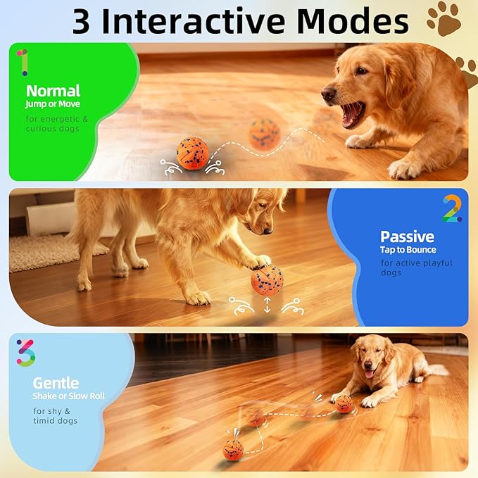 Interactive Dog Toys Ball, 3 Play Modes with Colorful Lights, Automatic Moving, Bouncing, E-TPU Material, Suitable for Large and Medium-Sized Dogs, Used for Boredom Relief and Daily Training