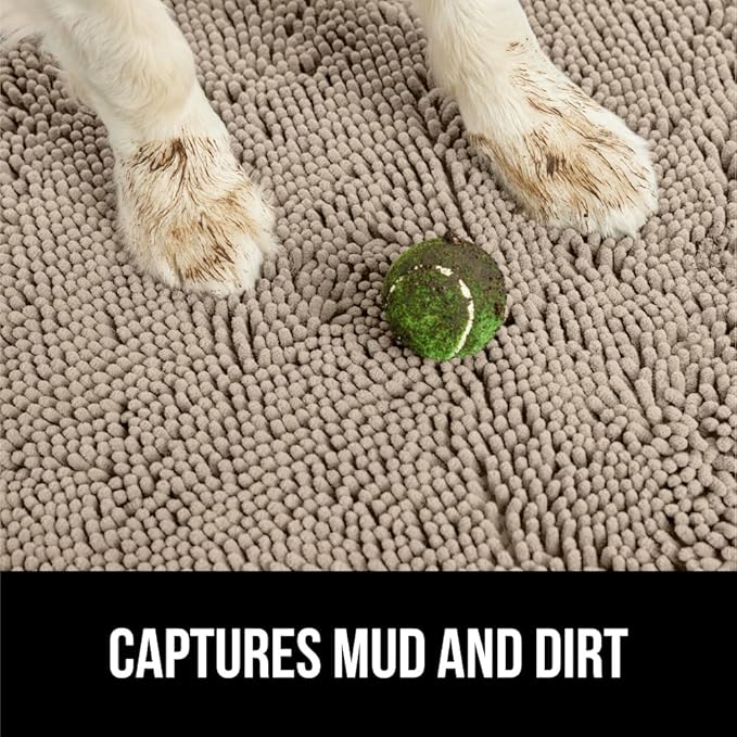 GORILLA GRIP SoakSTOPPER Dog Door Mat, 60x36 Machine Washable Rug Absorbent Doormat Captures Moisture Mud Dirt, Quick Dry Soft Chenille Entryway Rugs Indoor Entrance Mats for Dog Paws, Beige