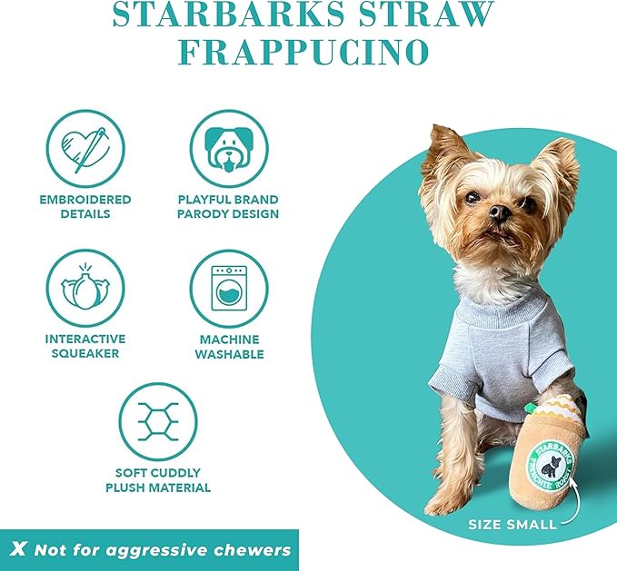 Haute Diggity Dog Starbarks Frappawcino, Plush Designer Dog Toys with Interactive Squeaker, Stimulating Pet Enrichment, Machine-Washable & Safe Materials for All Breeds, Size Large