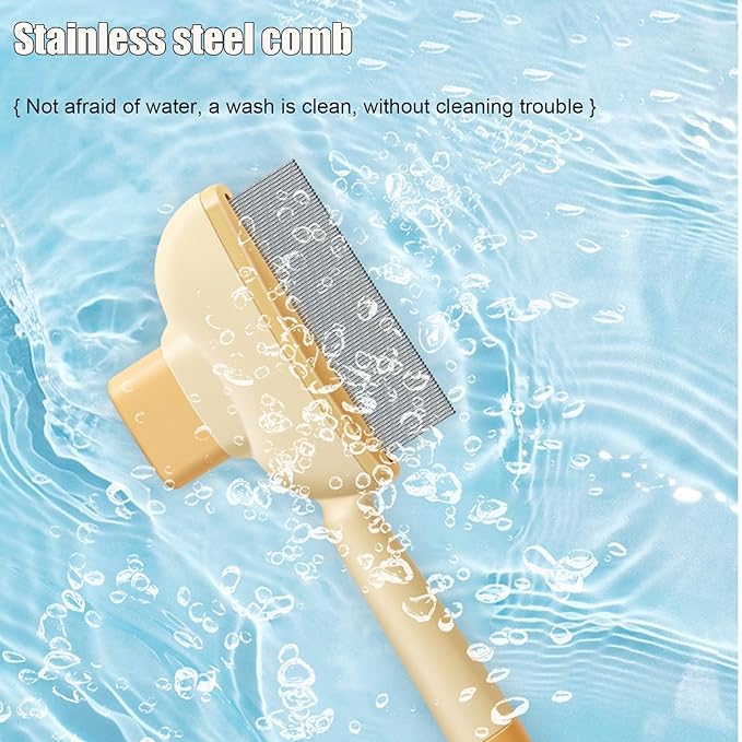Pet Deshedding Comb with Long & Short Stainless Steel Teeth for Cats & Dogs - Effective Hair Removal & Shedding Control