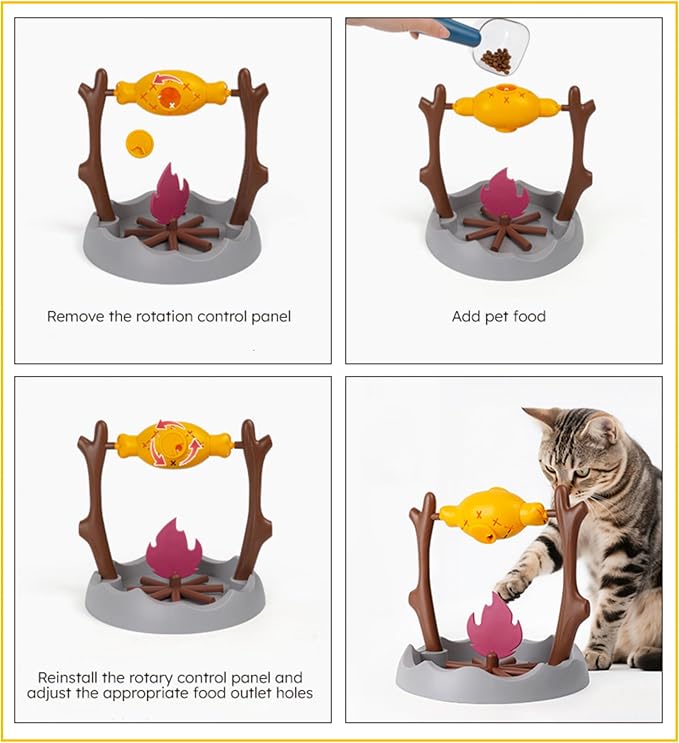 Pet BBQ Slow Feeder Chicken Puzzle Toy Rotatable Treat Dispensing Long-Lasting Interactive Dog Cat Toy Hide and Seek Snuffle Game (Medium, Barbecue)