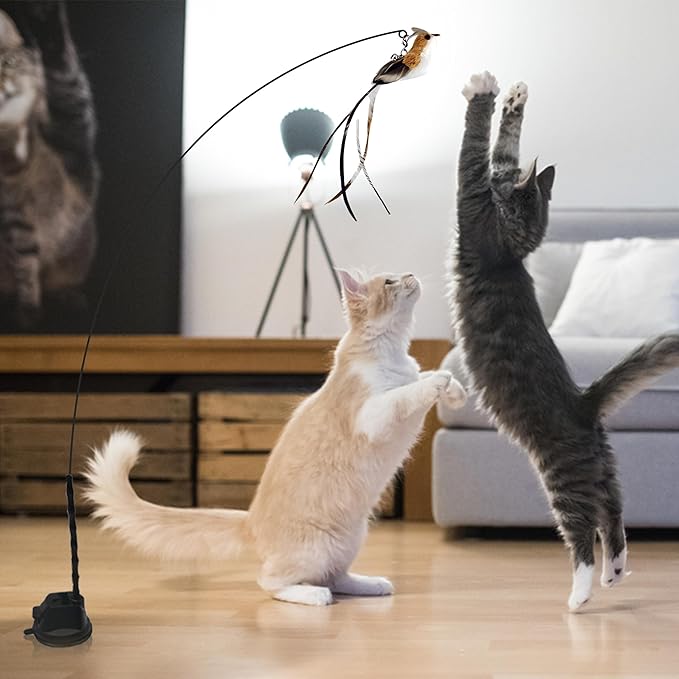 FOTN Interactive Bird Cat Toy Set with Realistic Feathers and Bells for Indoor Cats Flapping and Self Holding Design Great for Stimulating Play and Hunting 3 Birds Included