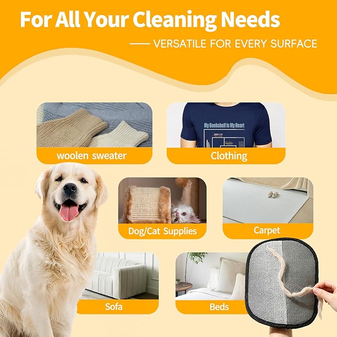 Pet Hair Removal Glove - Reusable Magic Brush Glove for Dog & Cat Hair Removal on Furniture, Car Seats, Clothes & Bedding (Black)