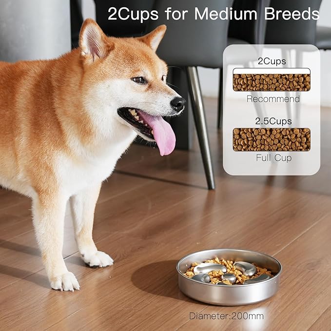 2pcs Slow Feeder Dog Bowls, Double-Layer Stainless Steel, Heavy-Duty with Non-Slip Rubber Base, 2Cups Capacity for Medium Dogs to Slow Down Eating