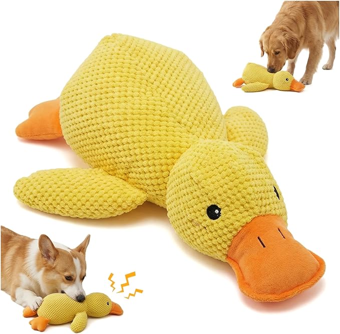 JINTONE Squeaky Plush Duck Dog Toy for Anxiety Relief, Durable Chew Duck Toy for Large Breeds & Puppies, Interactive Calming Duck Toy with Squeaker for Boredom Relief, Non-Toxic & Pet-Safe
