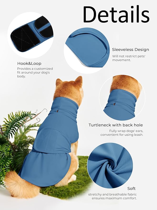 Dog Anxiety Calming Vest Adjustable Turtleneck Thunder Shirt Jacket for Fireworks, Separation, Vet Visits, Pet Hoodie for Large Medium Dogs