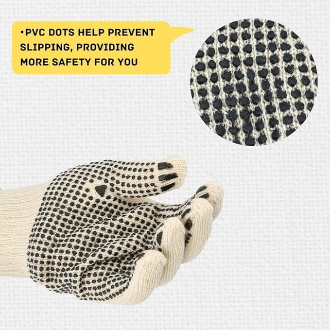 PackagingSuppliesByMail PSBM Cotton Work Gloves with Dotted Grip, Single Sided PVC Dots Provide Maximum Grip