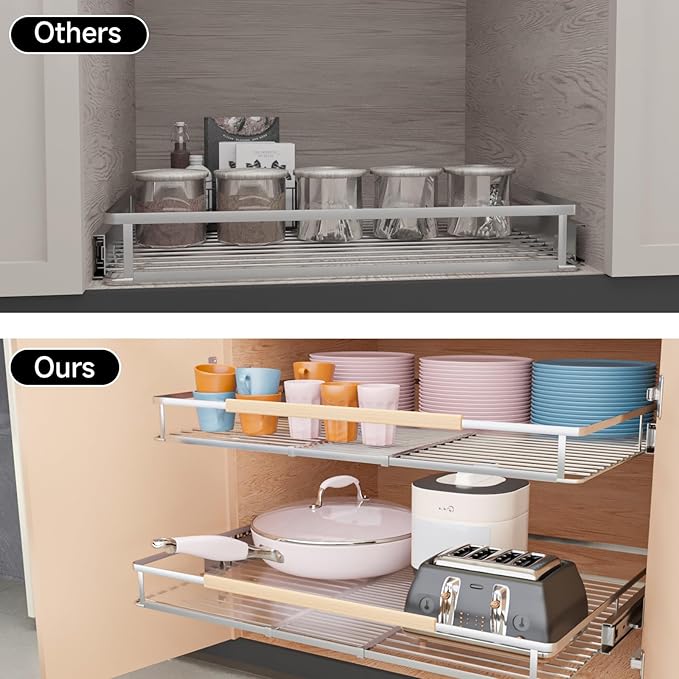 2Pack Expandable Pull Out Cabinet Organizer, Slide Out Drawers for Kitchen Cabinets, Heavy Duty Drawer Slides for Home Kitchen Pantry Cupboard Pots Pans, Adjustable Width 17.1"~28.1" W x 22.5''D