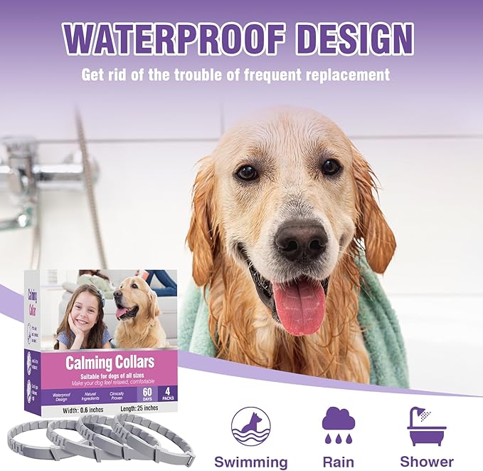 Calming Collar for Dogs 4 Packs Dog Pheromone Anti Anxiety Calm Collars to Relieve Stress and Bad Behavior Like Separation Lasts 60 Days