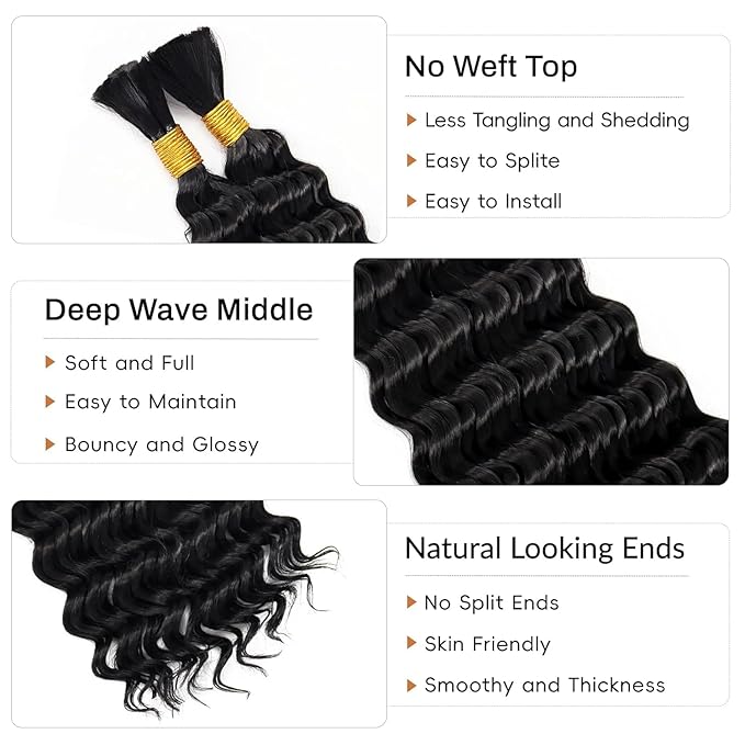 Selina Brazilian Virgin Loose Wave Human Braiding Hair 2 Bundles 16 Inch 100% Remy Loose Deep Wave Human Hair 50g/Bundle Natural Color