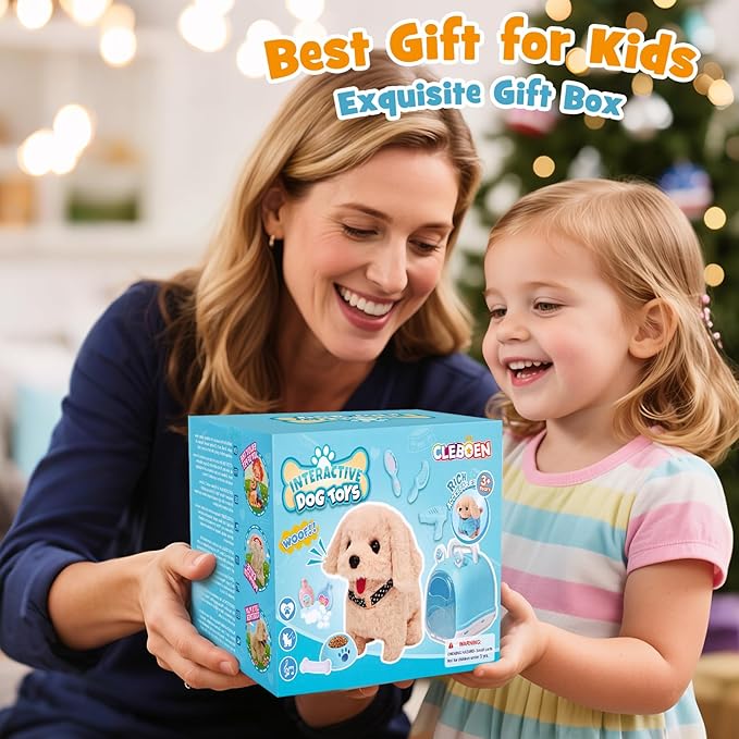14pcs Robot Dog Toys for Kids Girls Boys 3-6, Realistic Electronic Interactive Plush Toy Dog with Walk & Bark, Pretend Play Puppy Pet Care Playset, 3 4 5 6 Year Old Girl Birthday Gift Ideas